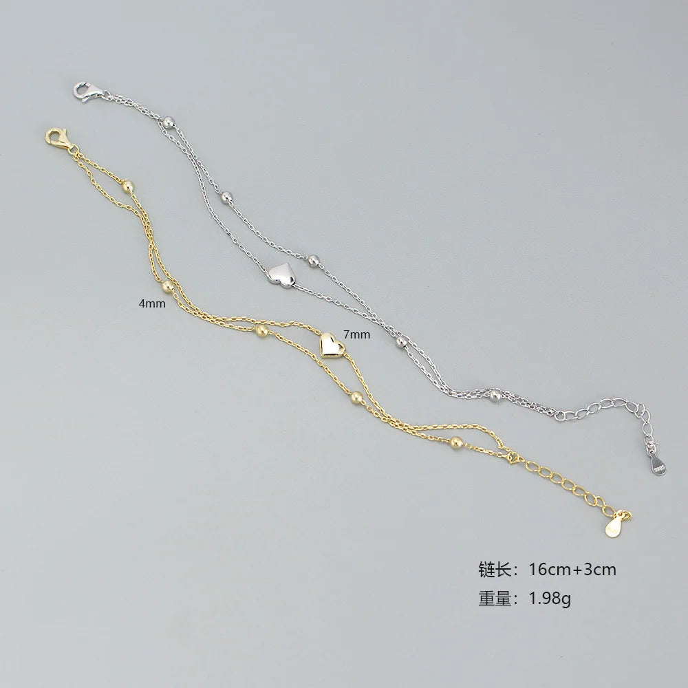 Liora Double Heart Chain Bracelet – 18K Gold Plated & S925 Sterling Silver