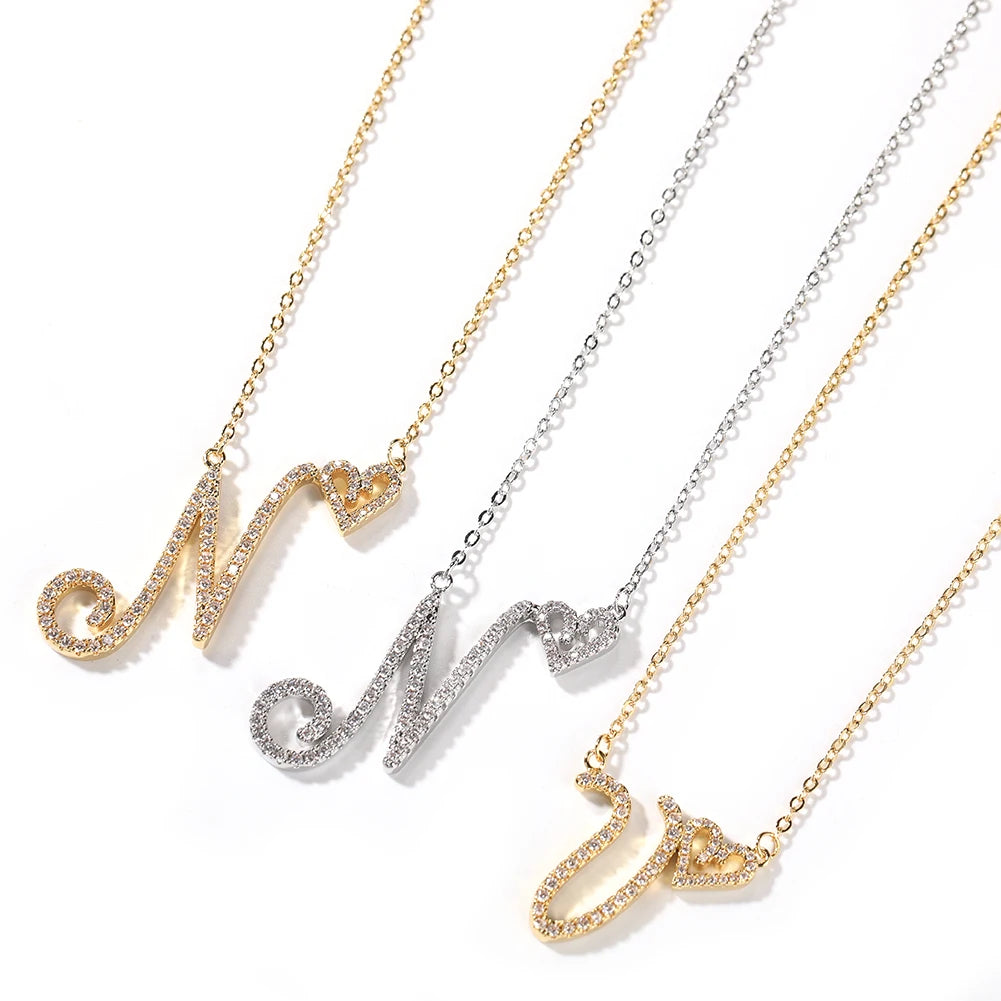 Sparkling Initial Necklace with Heart