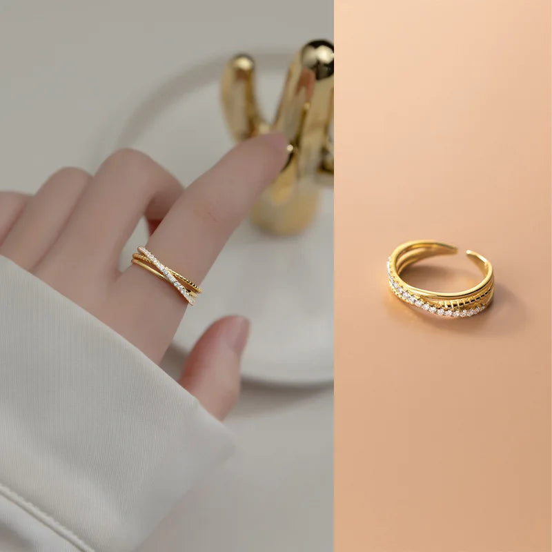Textured Crossover Adjustable Ring – S925 Sterling Silver (Gold / Silver Plating)