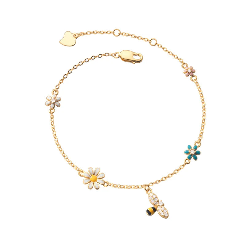 Blossom Bee Charm Bracelet – 18K Gold Plated & S925 Sterling Silver
