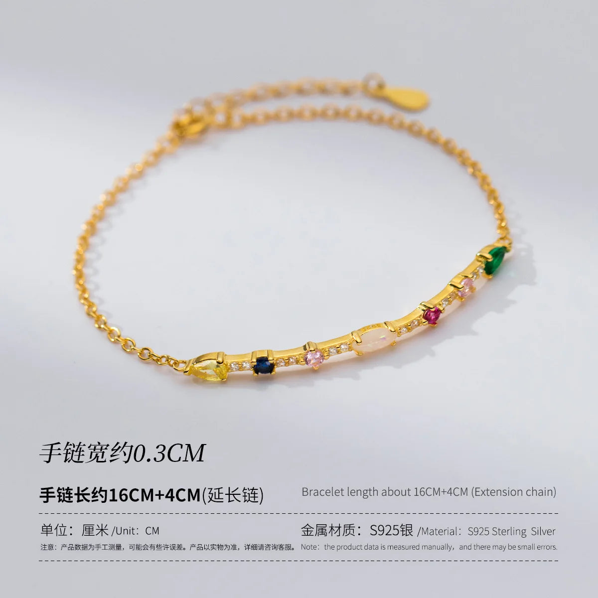 Seraphina Gemstone Link Bracelet – 18K Gold, Rose Gold & S925 Sterling Silver