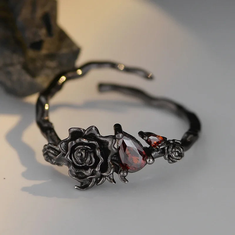 Midnight Ember Jewelry Set – Gothic Black Necklace, Bracelet, Ring & Earring (S925 Sterling Silver)