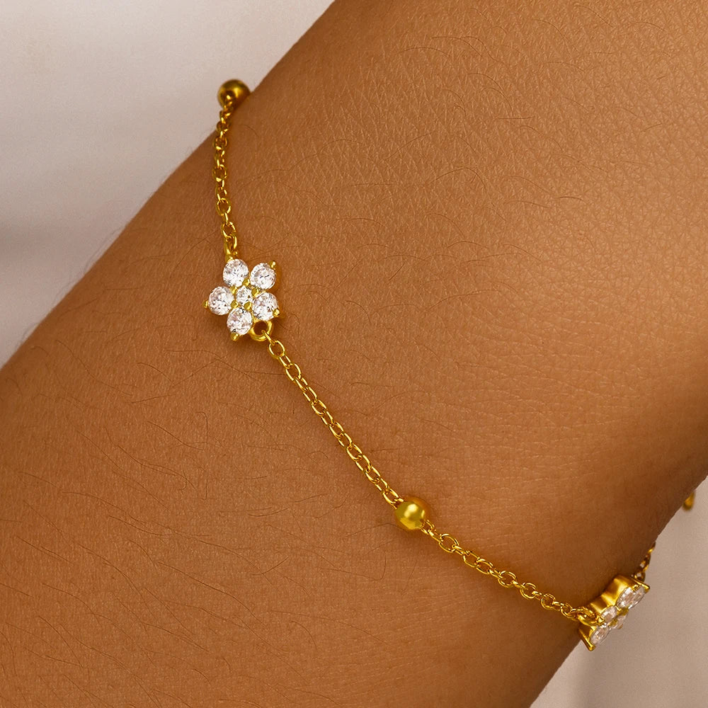 Aurelia Floral Chain Bracelet – 18K Gold Plated S925 Sterling Silver