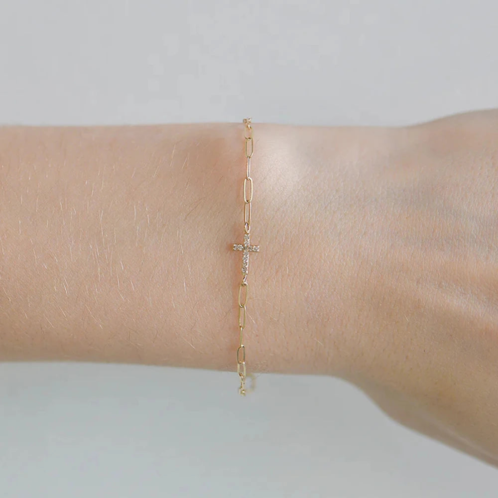 Celeste Cross Link Bracelet – 18K Gold Plated & S925 Sterling Silver