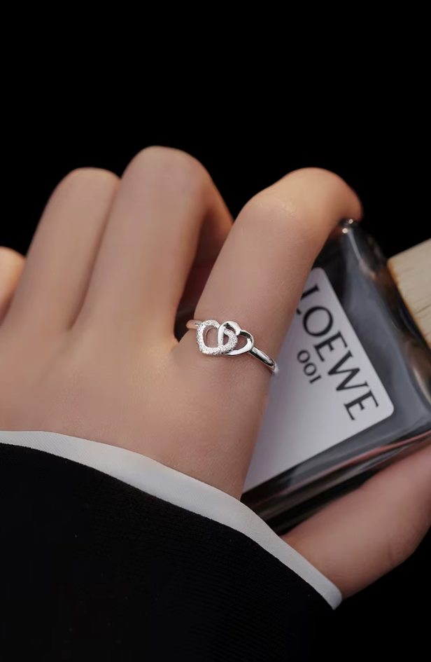Double Heart Connection Ring – S925 Sterling Silver (Gold / Silver Plating)
