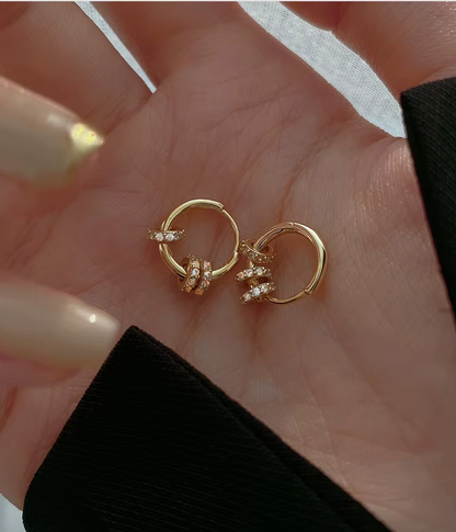 Triple Crystal Hoop Earrings – S925 Sterling Silver (Gold / Silver)