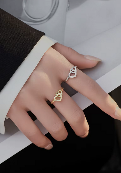 Double Heart Connection Ring – S925 Sterling Silver (Gold / Silver Plating)