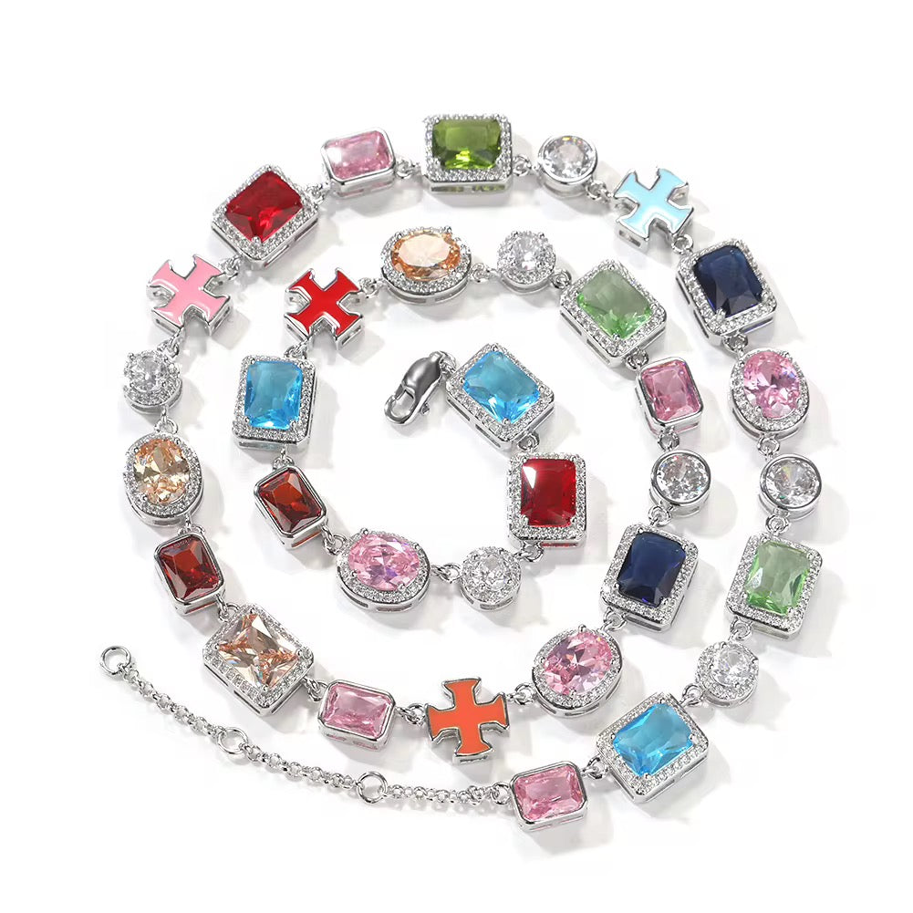 Colored Cross Gemstone Necklace