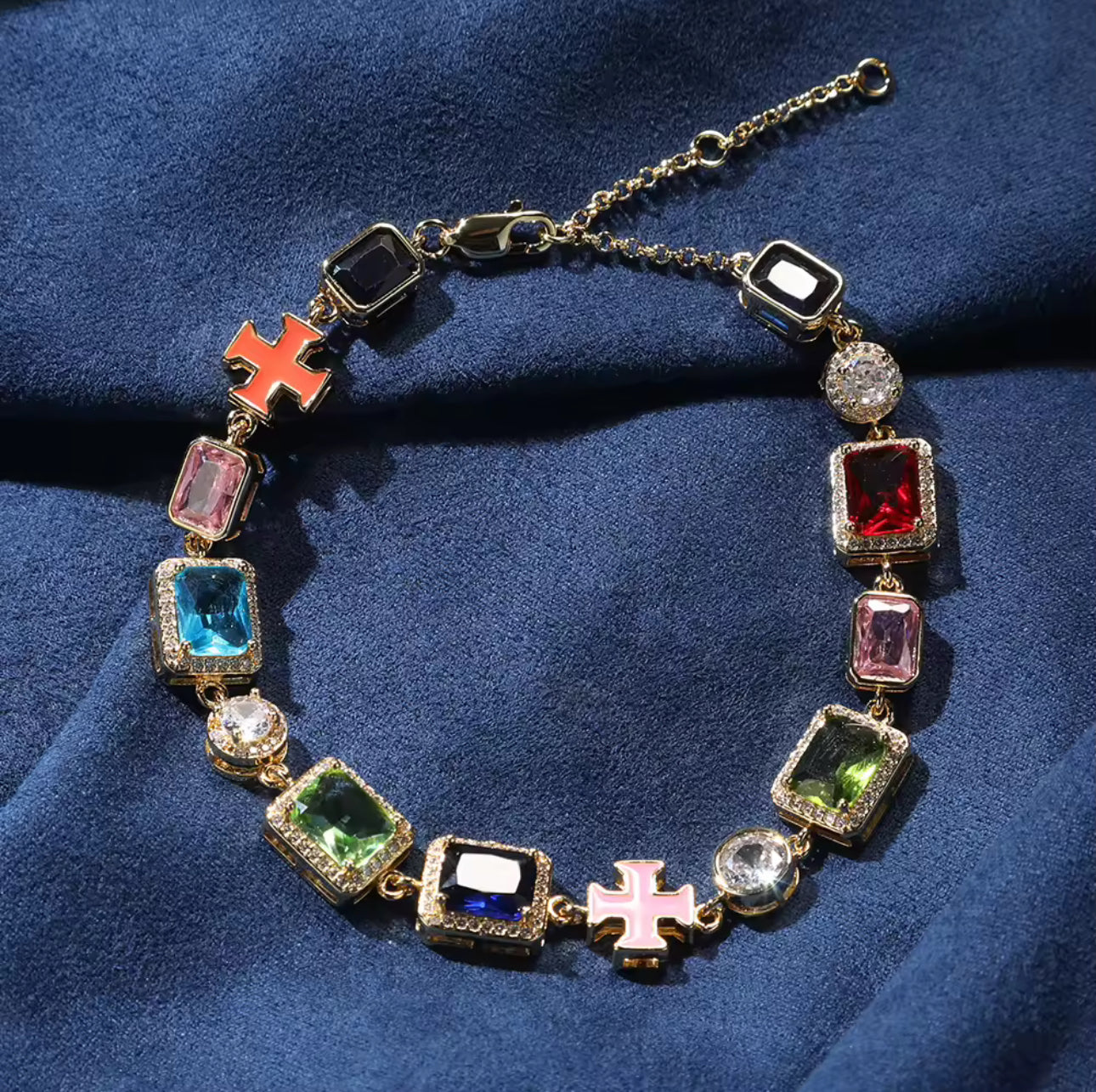 Colored Cross Gemstone Necklace