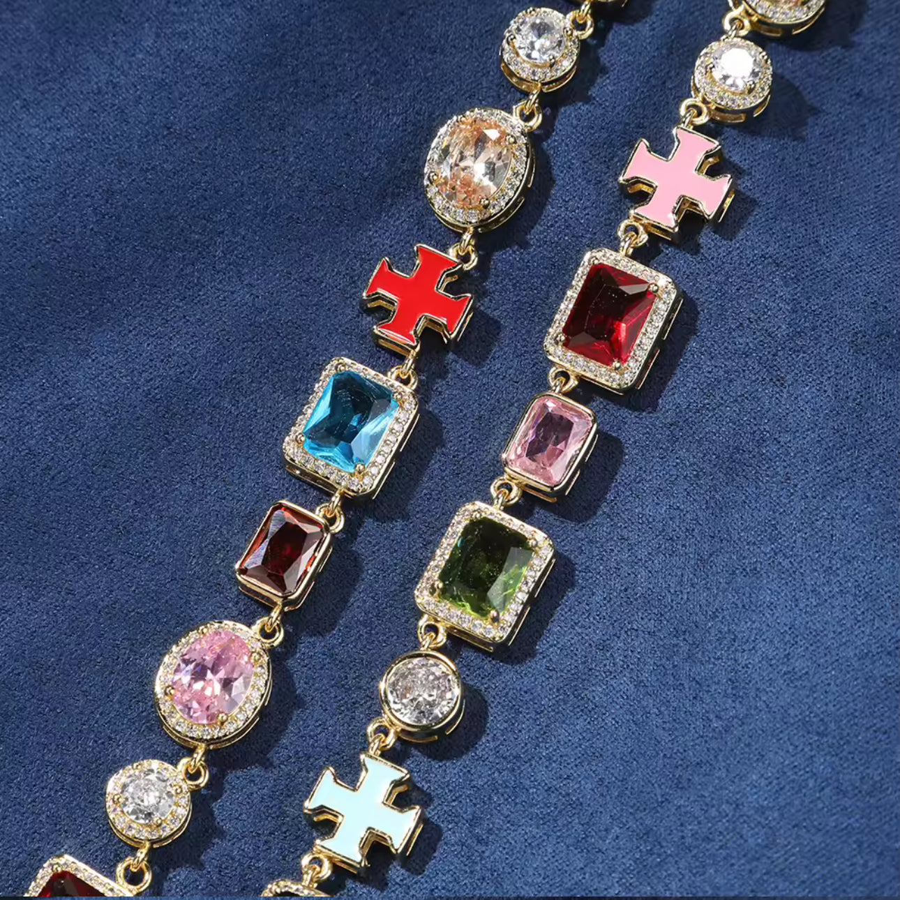 Colored Cross Gemstone Necklace