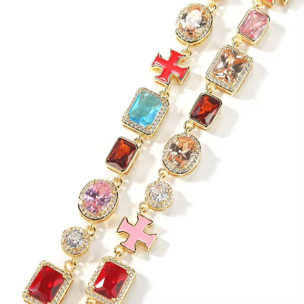 Colored Cross Gemstone Necklace