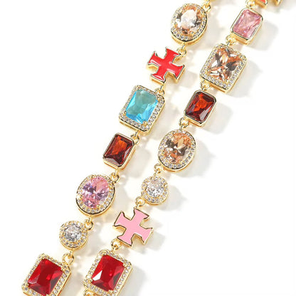 Colored Cross Gemstone Necklace