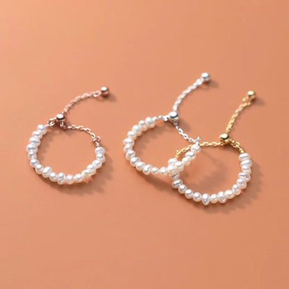 Luna Adjustable Pearl Chain Ring – S925 Sterling Silver (Gold / Silver / Rose Gold)