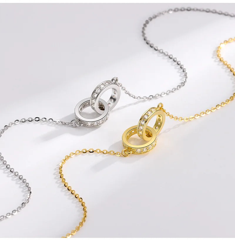 Eternal Harmony Double Ring Necklace – S925 Sterling Silver Pendant (Gold / Silver)