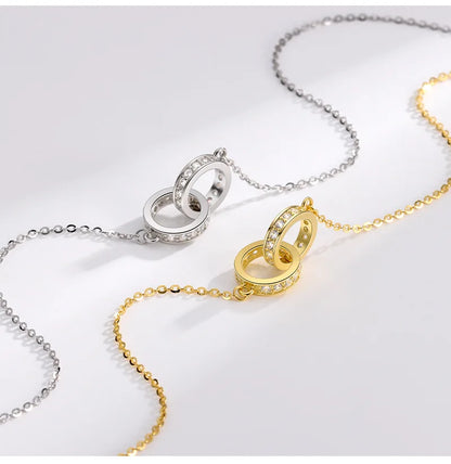 Eternal Harmony Double Ring Necklace – S925 Sterling Silver Pendant (Gold / Silver)