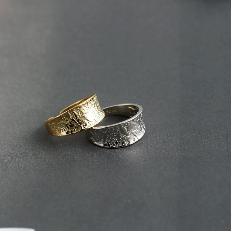 Sculpted Texture Adjustable Band Ring – S925 Sterling Silver (Gold / Silver Plating)