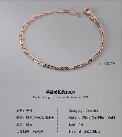 Nova Rainbow Tennis Bracelet – 18K Gold, Rose Gold & S925 Sterling Silver