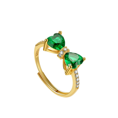 Gemstone Bow Ring Collection – S925 Sterling Silver (Multiple Colors)