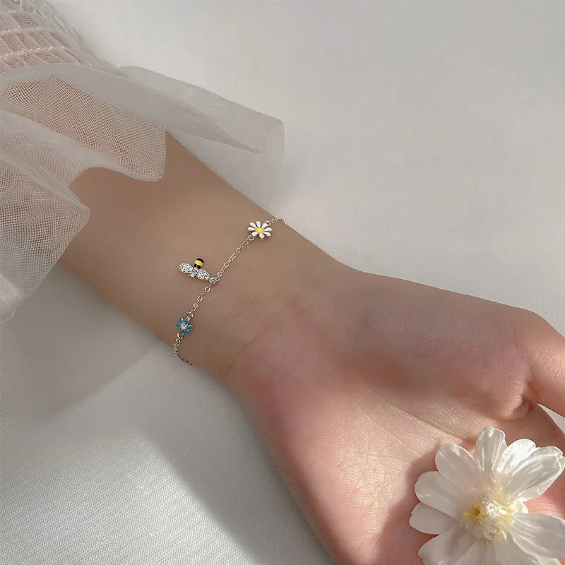 Blossom Bee Charm Bracelet – 18K Gold Plated & S925 Sterling Silver