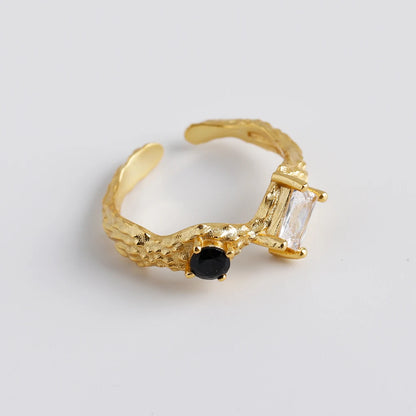 Dual Gem Textured Adjustable Ring – S925 Sterling Silver (Gold / Silver Plating)