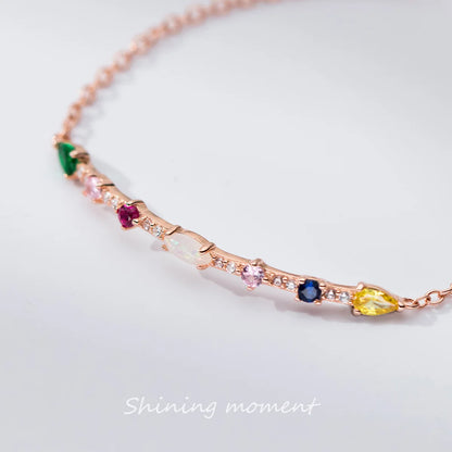 Seraphina Gemstone Link Bracelet – 18K Gold, Rose Gold & S925 Sterling Silver