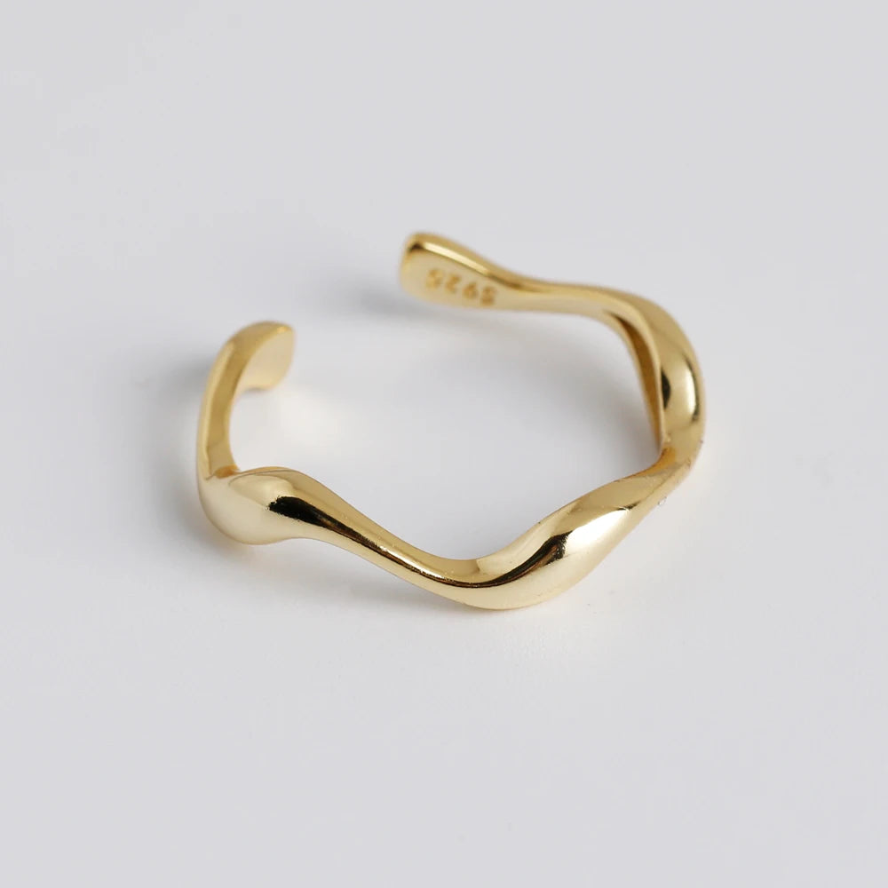 Wave Open Adjustable Ring – S925 Sterling Silver (Gold / Silver Plating)