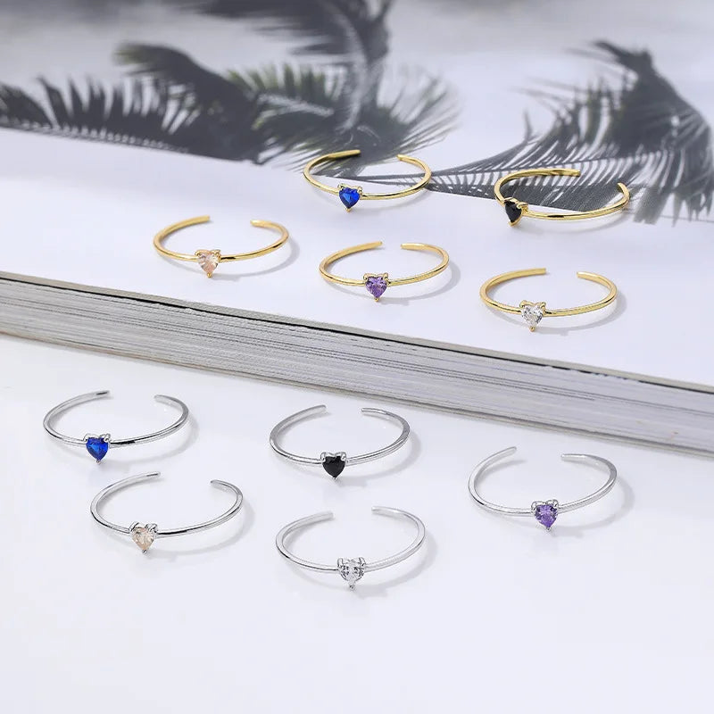 Heartstone Adjustable Ring – S925 Sterling Silver (Gold / Silver Plating, Multi-Color Stones)