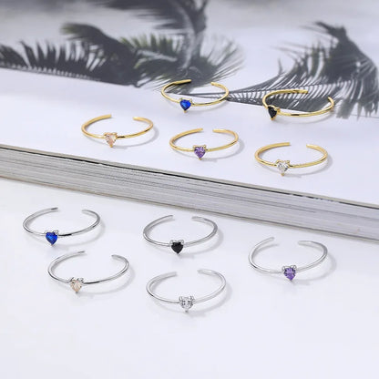 Heartstone Adjustable Ring – S925 Sterling Silver (Gold / Silver Plating, Multi-Color Stones)