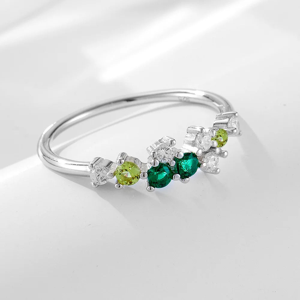 Multi-Gemstone Cluster Ring – S925 Sterling Silver (Gold / Silver)