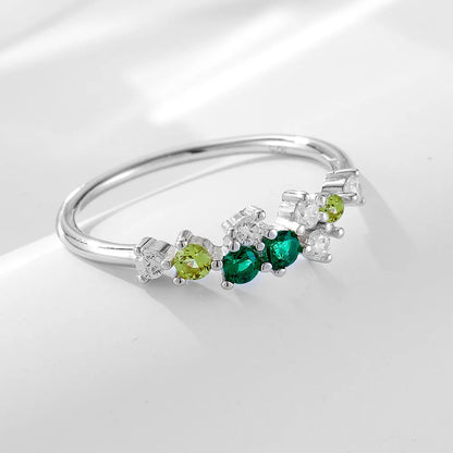 Multi-Gemstone Cluster Ring – S925 Sterling Silver (Gold / Silver)