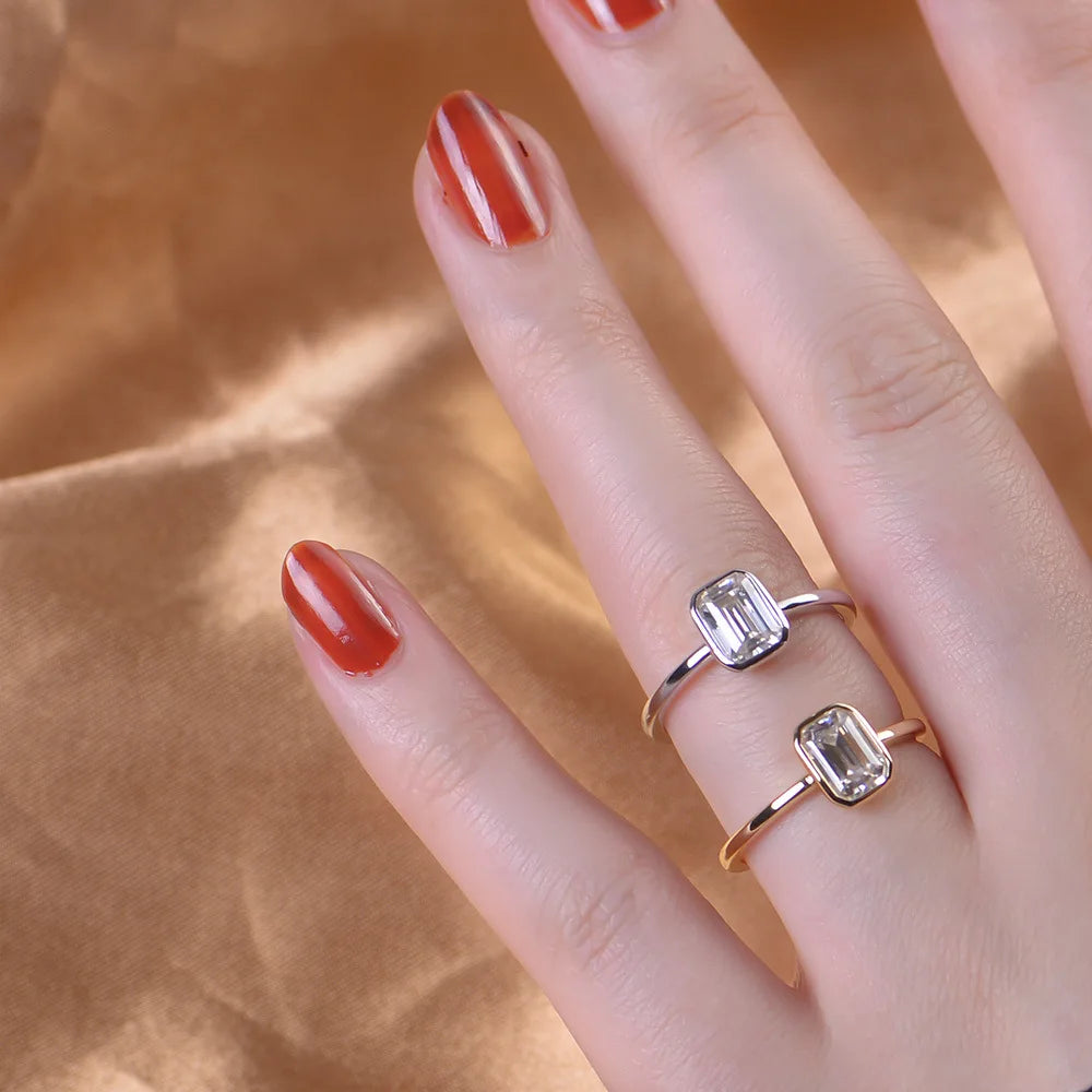 Clara Emerald-Cut Solitaire Ring – S925 Sterling Silver (Gold / Silver Plating)