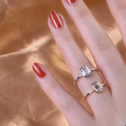 Clara Emerald-Cut Solitaire Ring – S925 Sterling Silver (Gold / Silver Plating)