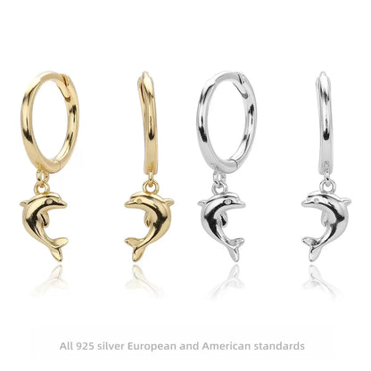 Krenaeminimalist Nauti Tide Dolphin Huggie Hoops – S925 Sterling Silver (Gold / Silver Plating)
