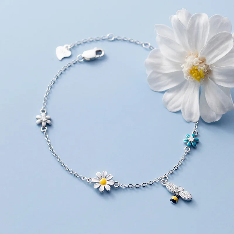 Blossom Bee Charm Bracelet – 18K Gold Plated & S925 Sterling Silver