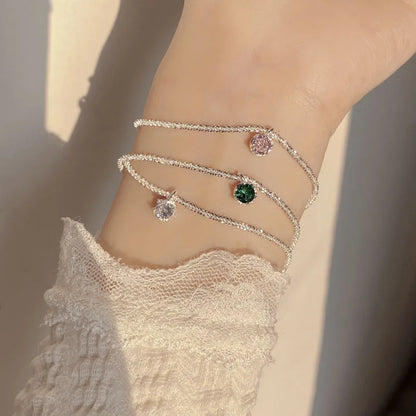 Nova Gemstone Chain Bracelet – S925 Sterling Silver (White, Green, Pink)