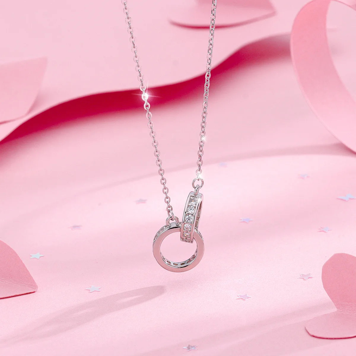 Eternal Harmony Double Ring Necklace – S925 Sterling Silver Pendant (Gold / Silver)