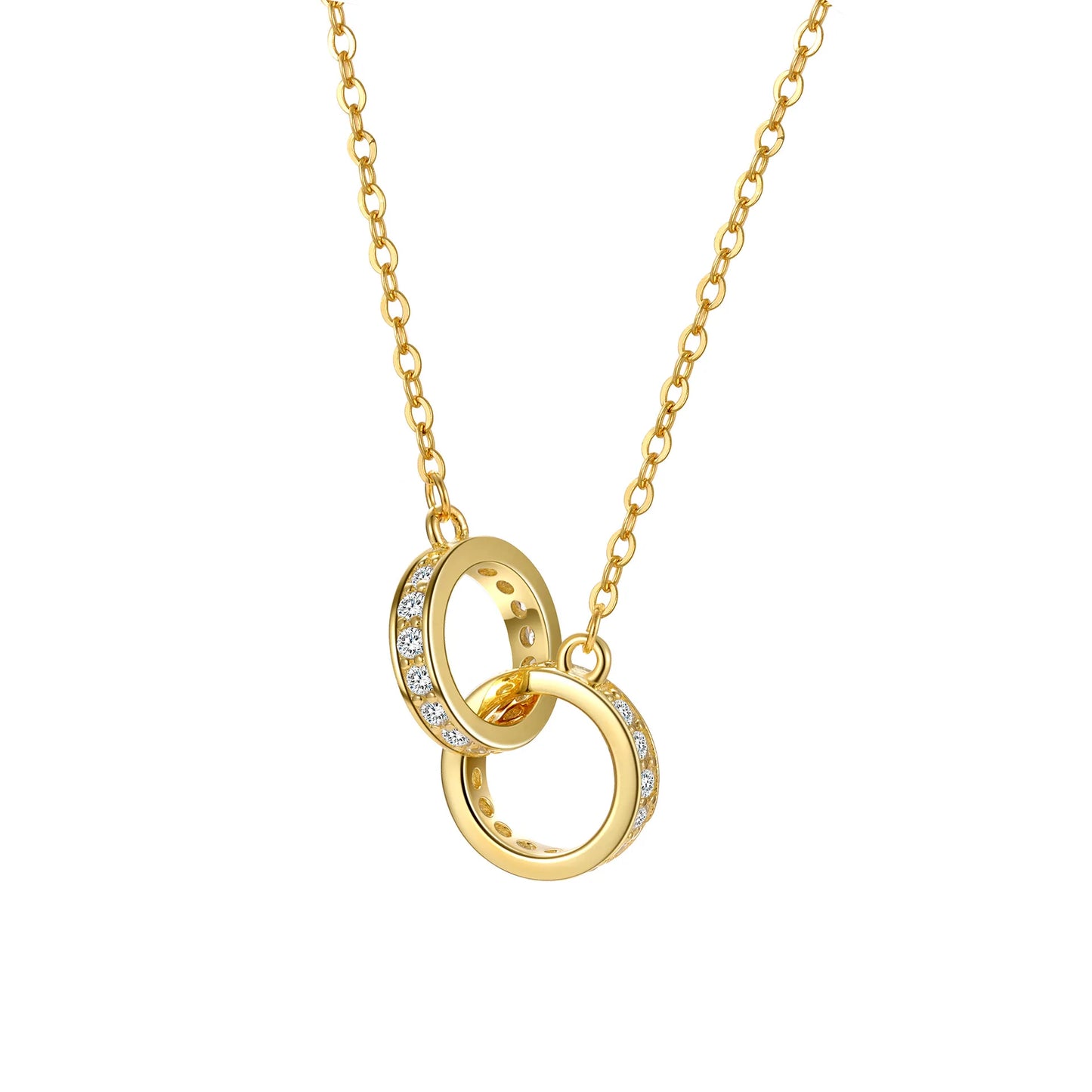 Eternal Harmony Double Ring Necklace – S925 Sterling Silver Pendant (Gold / Silver)