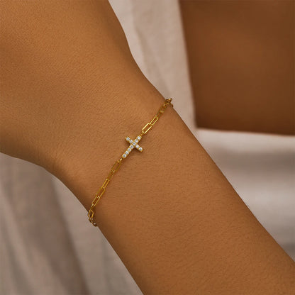 Celeste Cross Link Bracelet – 18K Gold Plated & S925 Sterling Silver