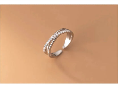 Textured Crossover Adjustable Ring – S925 Sterling Silver (Gold / Silver Plating)