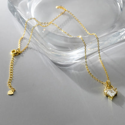 Crystal Heart Lock Necklace – S925 Sterling Silver (Gold / Silver)