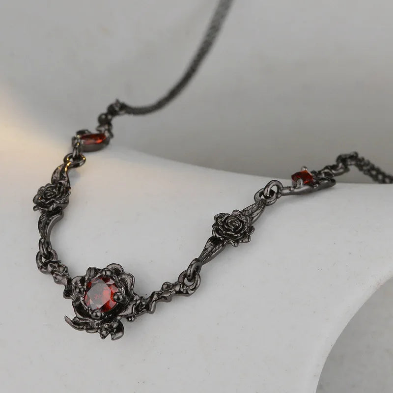 Midnight Ember Jewelry Set – Gothic Black Necklace, Bracelet, Ring & Earring (S925 Sterling Silver)