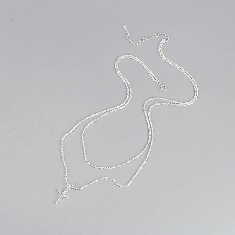 Radiant Cross Tennis Necklace – S925 Sterling Silver (Silver)