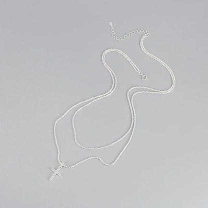 Radiant Cross Tennis Necklace – S925 Sterling Silver (Silver)