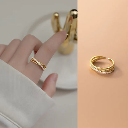 Textured Crossover Adjustable Ring – S925 Sterling Silver (Gold / Silver Plating)