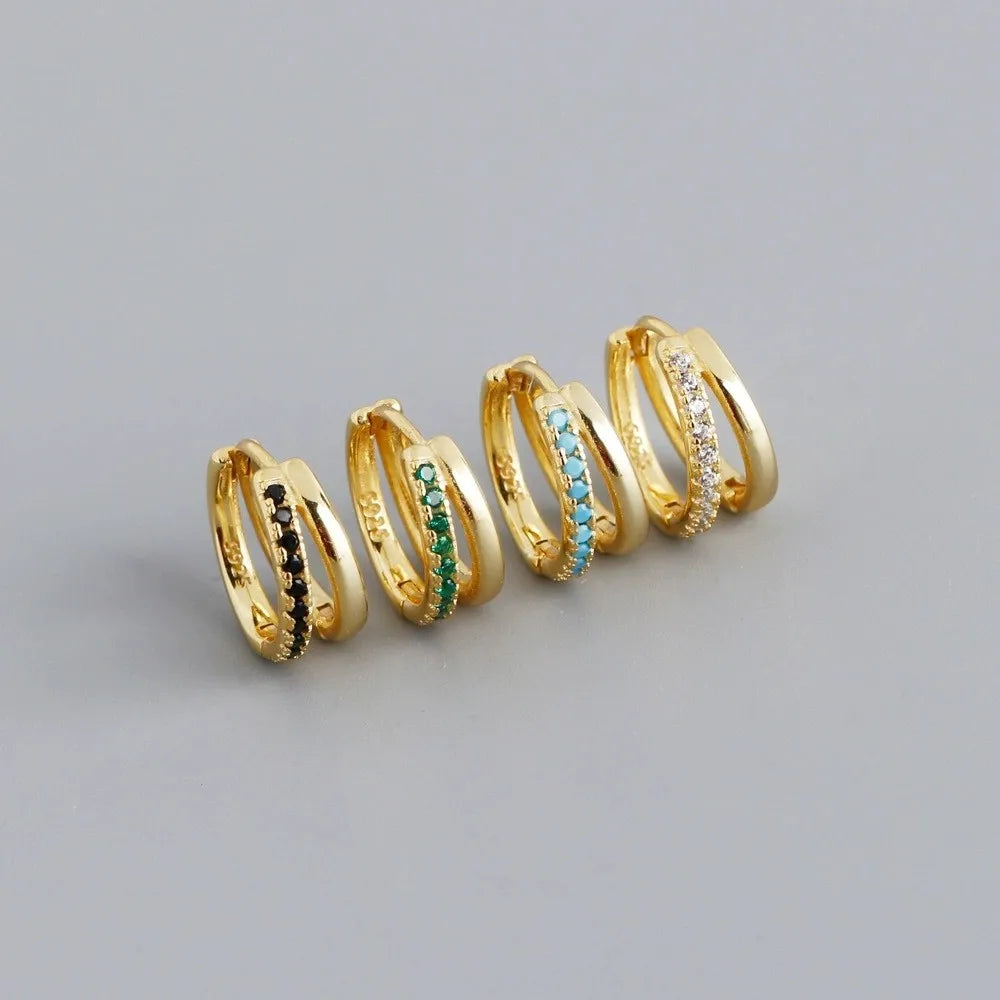 Double Row Gemstone Mini Huggie Hoops – S925 Sterling Silver (Gold / Silver Plating)