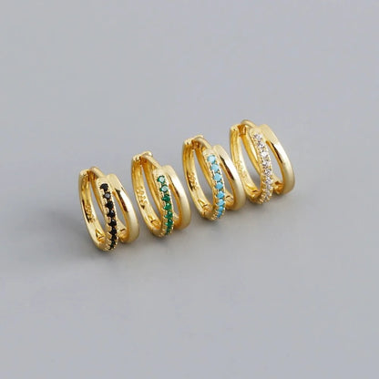 Double Row Gemstone Mini Huggie Hoops – S925 Sterling Silver (Gold / Silver Plating)