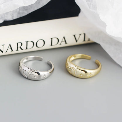 Celestial Moon & Star Dome Ring – S925 Sterling Silver (Gold / Silver Plating)