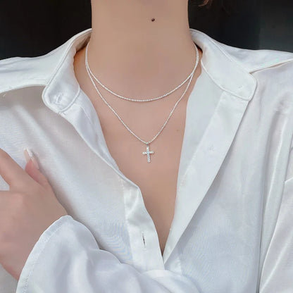 Radiant Cross Tennis Necklace – S925 Sterling Silver (Silver)