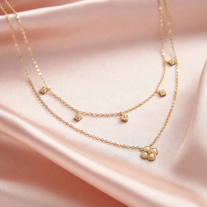 Golden Clover Pearl Jewelry Set – S925 Sterling Silver Necklace, Earrings & Ring (Gold / Silver)