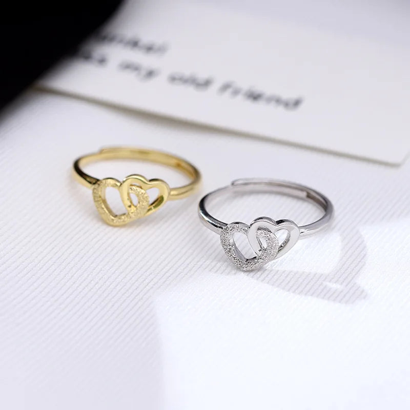 Double Heart Connection Ring – S925 Sterling Silver (Gold / Silver Plating)